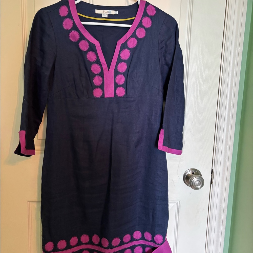 Boden Navy Dress with Pink Accents